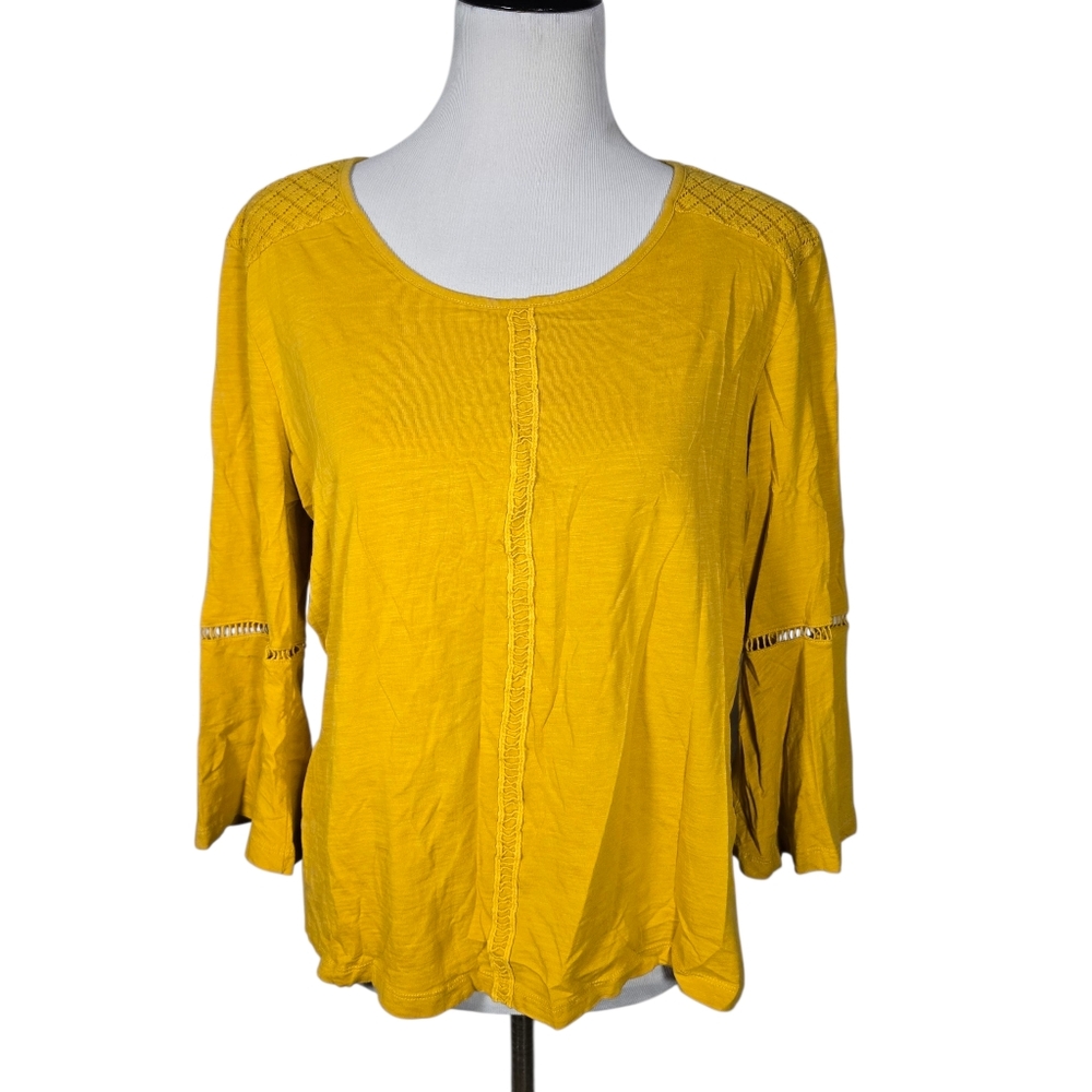 Laura Scott XL Yellow Women's Cotton Top Bell Sleeves